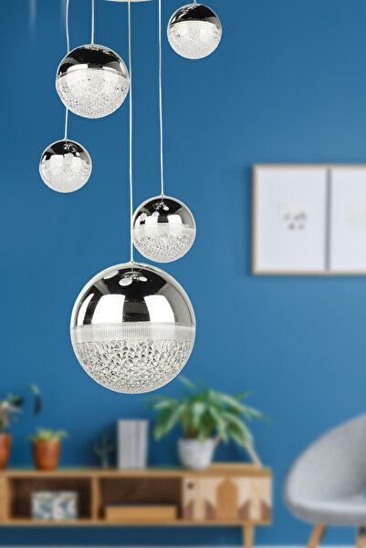 Begüsa Galaksi Ledli 5.li Avize Krom Kaplama