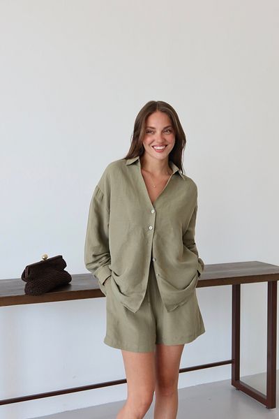 Laluvia Khaki Lorita Shirt Shorts Set - 51178