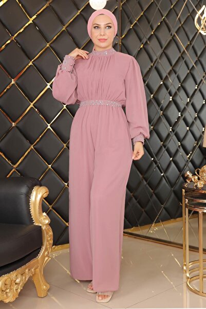 Missvalle Βραδινό φόρεμα από σιφόν με λεπτομέρειες από πέτρα Dusty Rose MSW9153