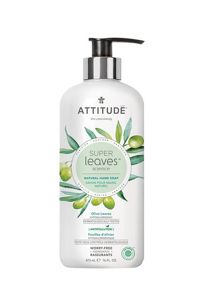 Attitude Liquid hand soap made from olive leaves, Attitude Super Leaves, 473 ml