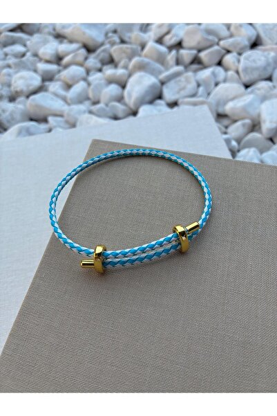 Hedef Bijuteri Colorful adjustable steel detailed knitted rope bracelet