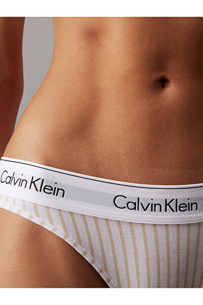 Calvin Klein Kadın Beyaz Çizgili Desen Bikini