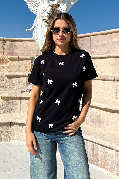 ModaPlaza Tricou casual de damă cu imprimeu cu fundă