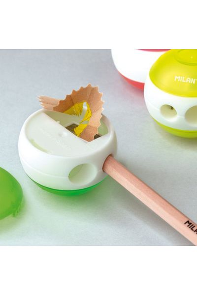 Milan Fluo Mechanical Double Pencil Sharpener With Container, Plastic