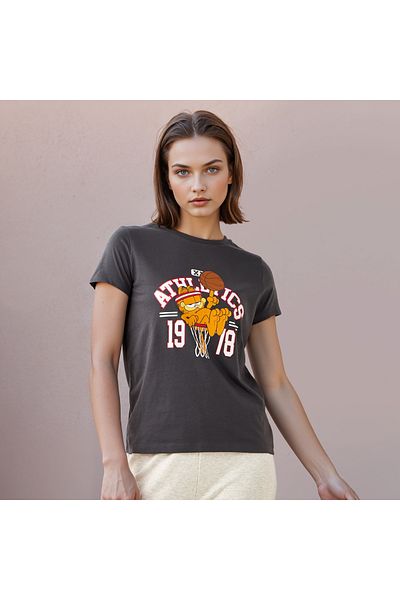SP Characters Garfield Print T-shirt with Crew Neck