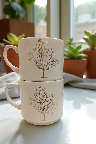 Salizera Gold Gilded Life Tree Motif Tea Coffee Double Coffee Cup for 2 People 200 ml Mug Cup