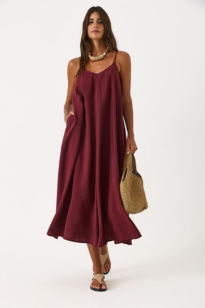 VENA Φόρεμα Maxi με λουράκι (CUPRO) - Claret Red