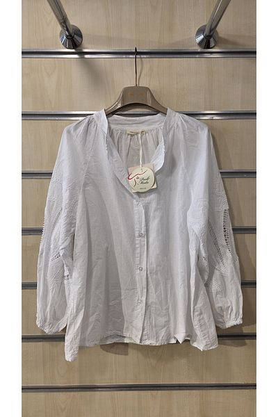 Park Moda Italian Cotton Shirt with Lace Sleeves