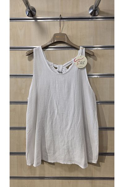Park Moda Back Tie Zero Sleeve Linen Blouse
