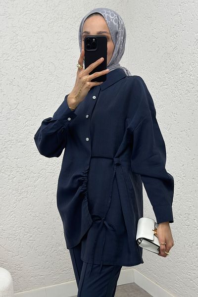 Salih Çelebi Skirt Hem Gathered Suit 2212 - Dark Blue