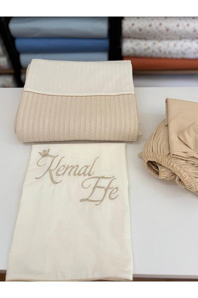 GAYE EV TEKSTİLİ One Person Name Embroidered Pique Set 100% Cotton Oeko-Tex Certified