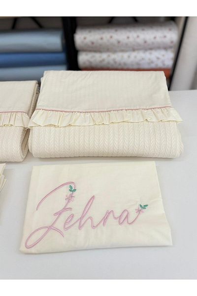 GAYE EV TEKSTİLİ Single Pique and Embroidered Pillow Case 100% Cotton Oeko-Tex Certified