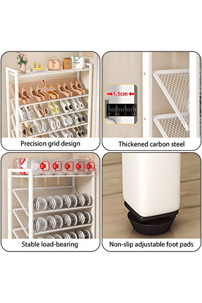 EqiEch Multi-Tier Slanted Shoe Rack, Narrow Shoe Shelf Organizer for Closet, Entryway, or Dorm Room(White)