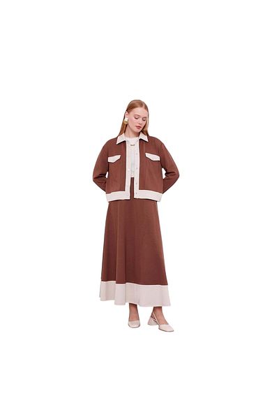 Levidor Women's Shirt Collar Snap Fastener Combed Cotton Skirt Suit 130993