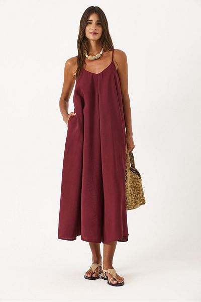 VENA Φόρεμα Maxi με λουράκι (CUPRO) - Claret Red