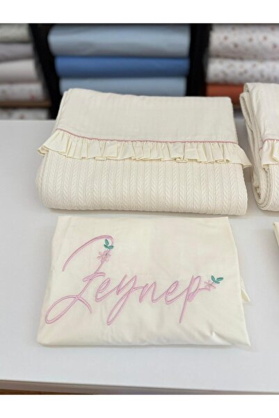 GAYE EV TEKSTİLİ Single Pique and Embroidered Pillow Case 100% Cotton Oeko-Tex Certified