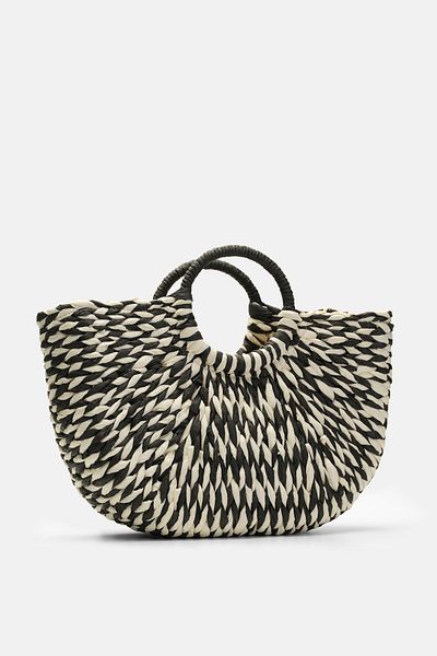 mathilda store Women's Black Patterned Straw Handbag