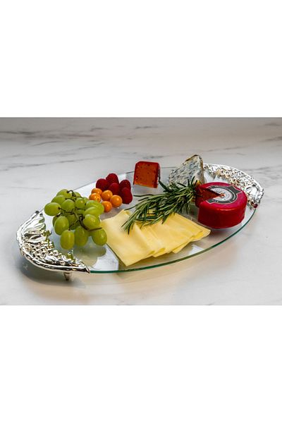 Hermann Bauer Oval tray with glass and silver-plated details for fruits