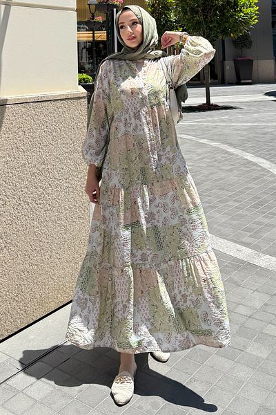 Tesettür Diyarı Women's Summer Cloth Tril Tril Floral Shirt Dress