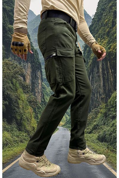 Polviton Men's Cargo Pants Tactical Combat Side Pockets