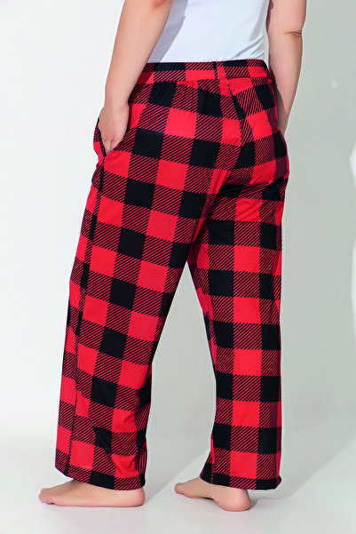 ModaLeaf Women's Plus Size Red Color Plaid Pattern Loose Bottom Home Wear