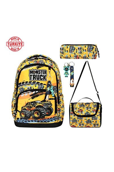 great bags Erkek Çocuk Ortopedik Su Geçirmez İlkokul Sırt Çantası Termal Beslenme+Kalemlik+Anahtarlık