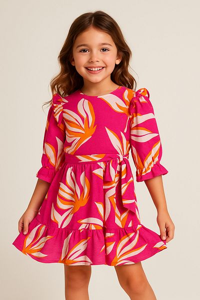 Lome Kids Tropical Bloom Ruffle Dress – Fuchsia Sunset