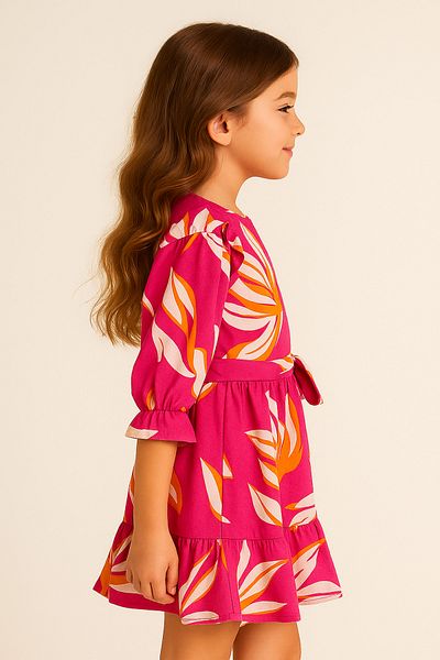 Lome Kids Tropical Bloom Ruffle Dress – Fuchsia Sunset