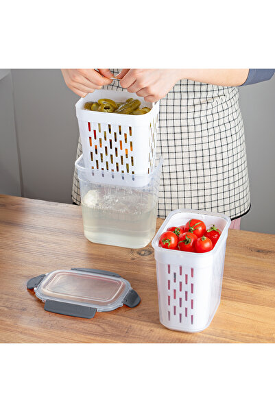 FERAH PLASTİK Spacious Plastic Storage Container Set with Strainer Bowl – with Lid, Pickle Storage Box – Bpa Free