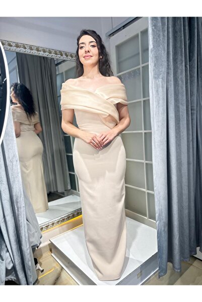 Abiye's BEJ MADONNA YAKA ARKA YIRTMAÇLI TASARIM ABİYE