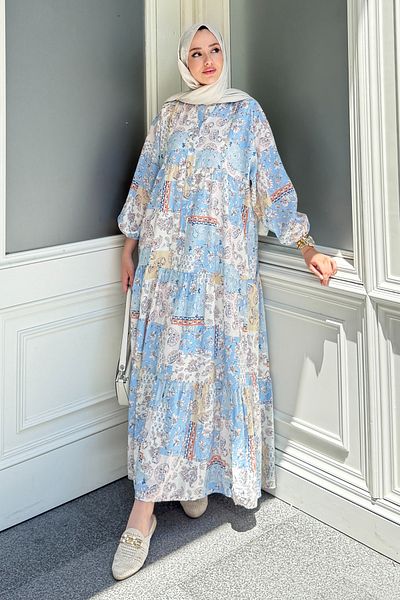 Tesettür Diyarı Women's Summer Cloth Tril Tril Floral Shirt Dress