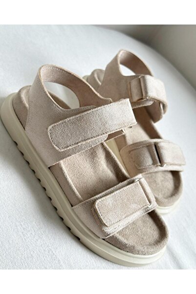Zuum Sandale Zendal Velcro pentru damă - piele intoarsa bej