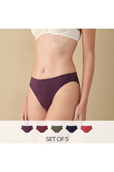 FAV Set of 5 - Solid Briefs with Elasticated Waistband and Bow Detail