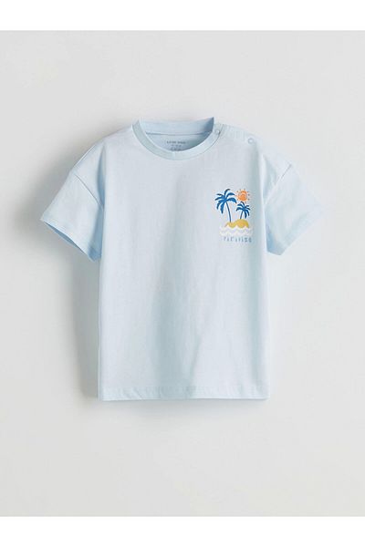LC Waikiki Lcw Baby Blue Printed Baby Boy Rompers and Shorts 2-Pack