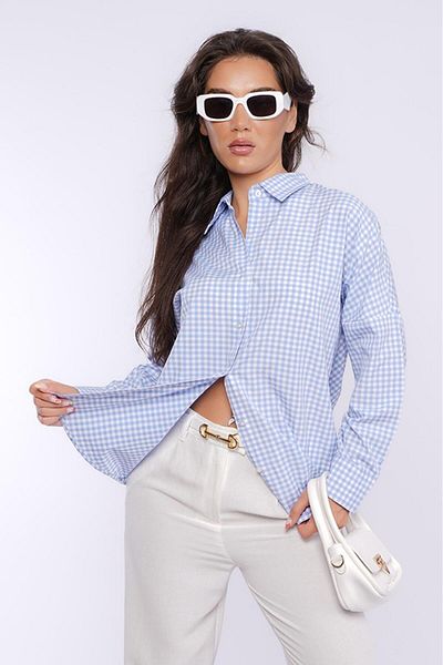 Madmext Μπλε μακρυμάνικο γυναικείο πουκάμισο Gingham Mg2386