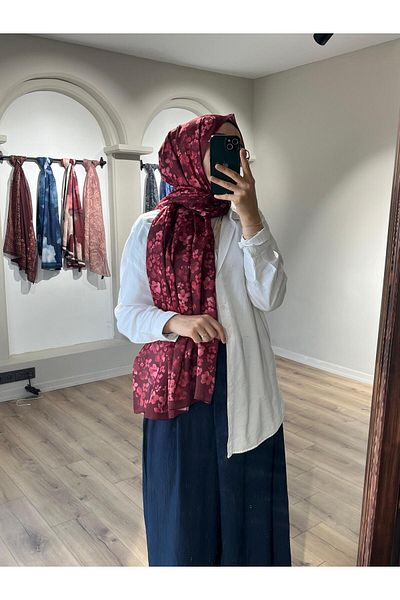 Merwiss Blom Pattern Soft Claret Red Shawl