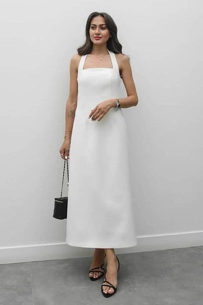 ZISHAN White and Black Strap / Strapless Midi Evening Dress - a Must for Stylish Invitations 803
