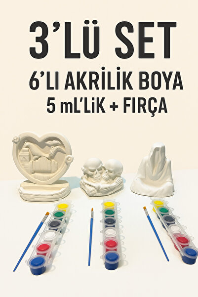 Genel Markalar Objehouse 3’lü Boyanabilir Alçı Seti – 6’lı Akrilik Boya 5 ml ...