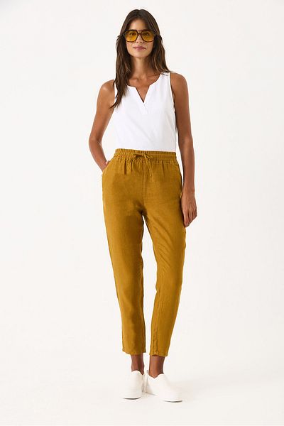 VENA Alian Waist Elastic Linen Beach Trousers - Copper
