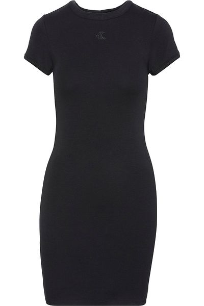 Calvin Klein Ss Ctn Contour 1x1 Rib Ss Mini D Schwarzes Damenkleid