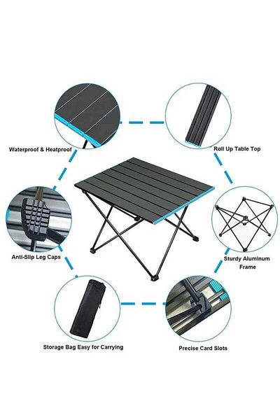 COOYA Camping Table, Folding Portable Camp Side Table Aluminum, Carry Bag Outdoor Hiking Picnics BBQ