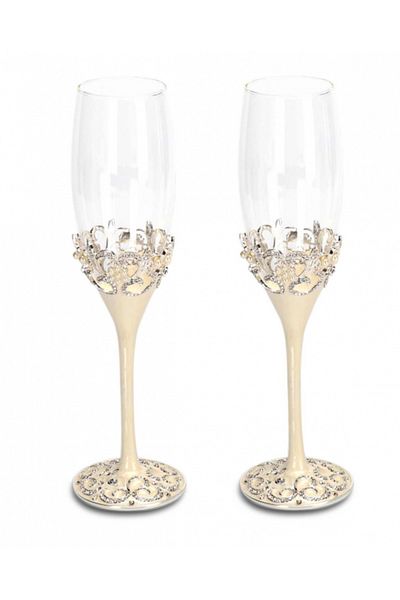 Hermann Bauer Set of 2 silver-plated champagne glasses with pearls