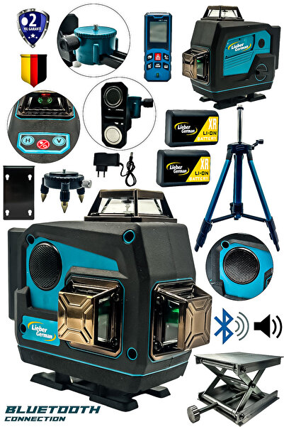 Lieber German Bluetooth Radyo Çalar 360° 16 Köşeli 65 Metre Hizalama Lazer Me...