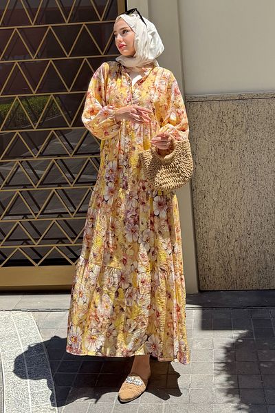 Tesettür Diyarı Women's Summer Cloth Tril Tril Floral Shirt Dress