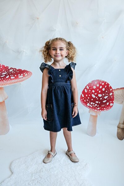 Cantoy Kız Çocuk Sırt Bağlamalı Cepli Kot Elbise