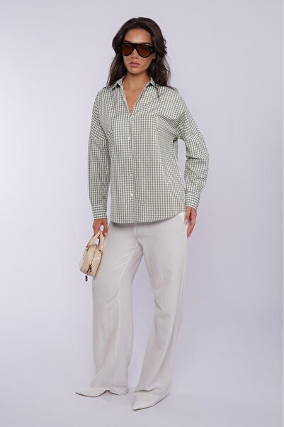 Madmext Haki Pötikareli Uzun Kollu Kadın Gömlek Mg2386