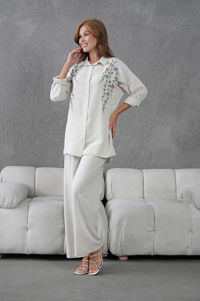 BURRASCA Embroidered Stone Linen Suit