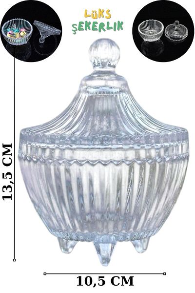 Armashine Diamond Cut Glass Sugar Bowl - Crystal Appearance Treat Turkish Delight Bowl with Cage Lid