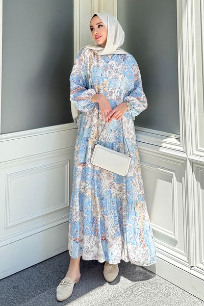 Tesettür Diyarı Women's Summer Cloth Tril Tril Floral Shirt Dress