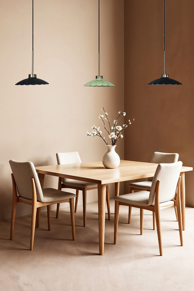 Bamyum Üçlü Sornel Siyah-Mint-Siyah Avize İnce Eskitme Başlık Sarkıt Yemek Ma...